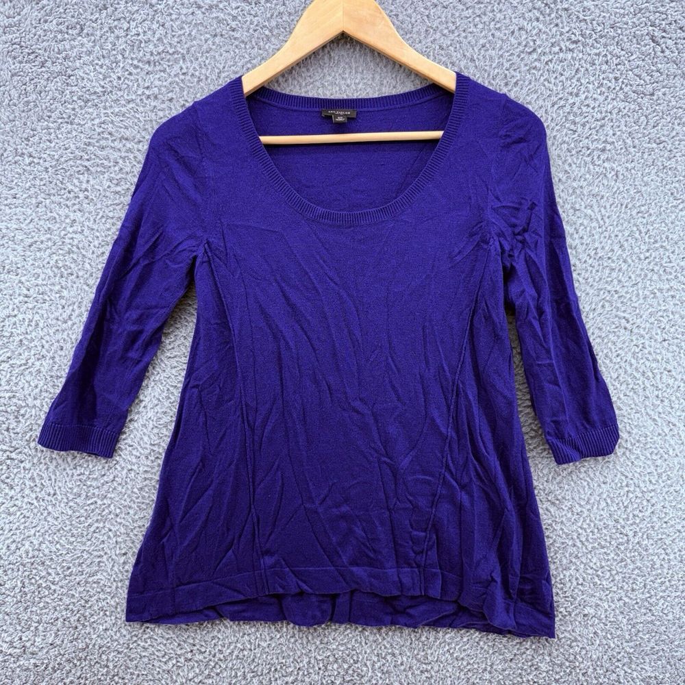 Ann Taylor‎ Shirt Top Short Sleeve Light Wool Bld Pullover Purple Size XS V Neck